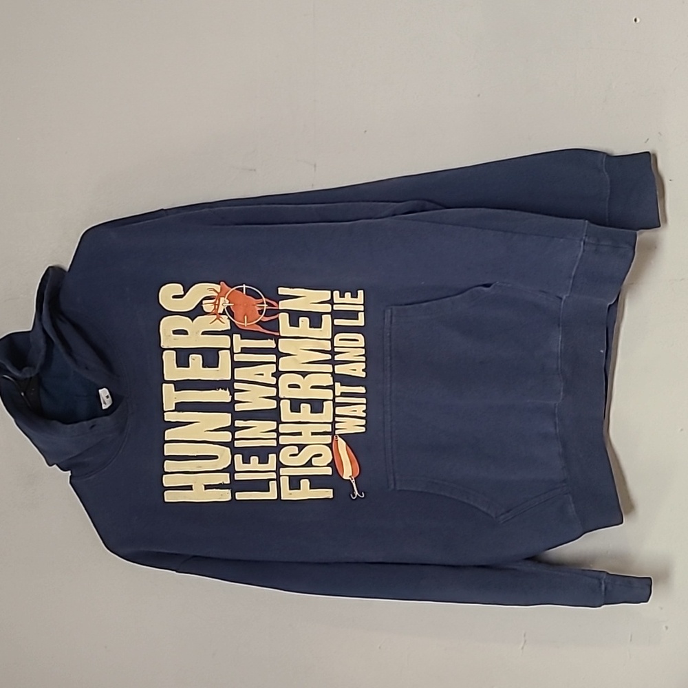 Men's medium unisex blue hoodie sweatshirt fishermen hunters